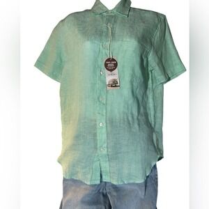 NWT Panama Jack 100% Linen Size Small Button up Short Sleeve Shirt